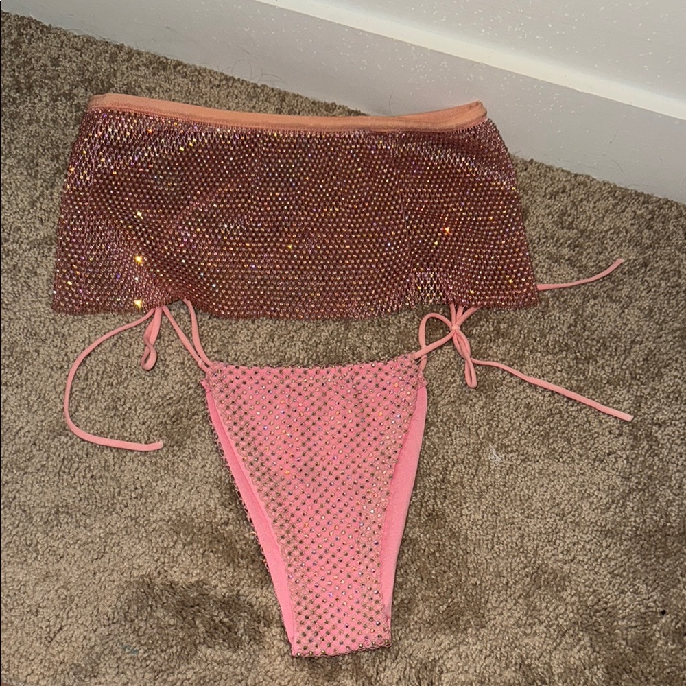 Pink Rhinestone Bikini Set